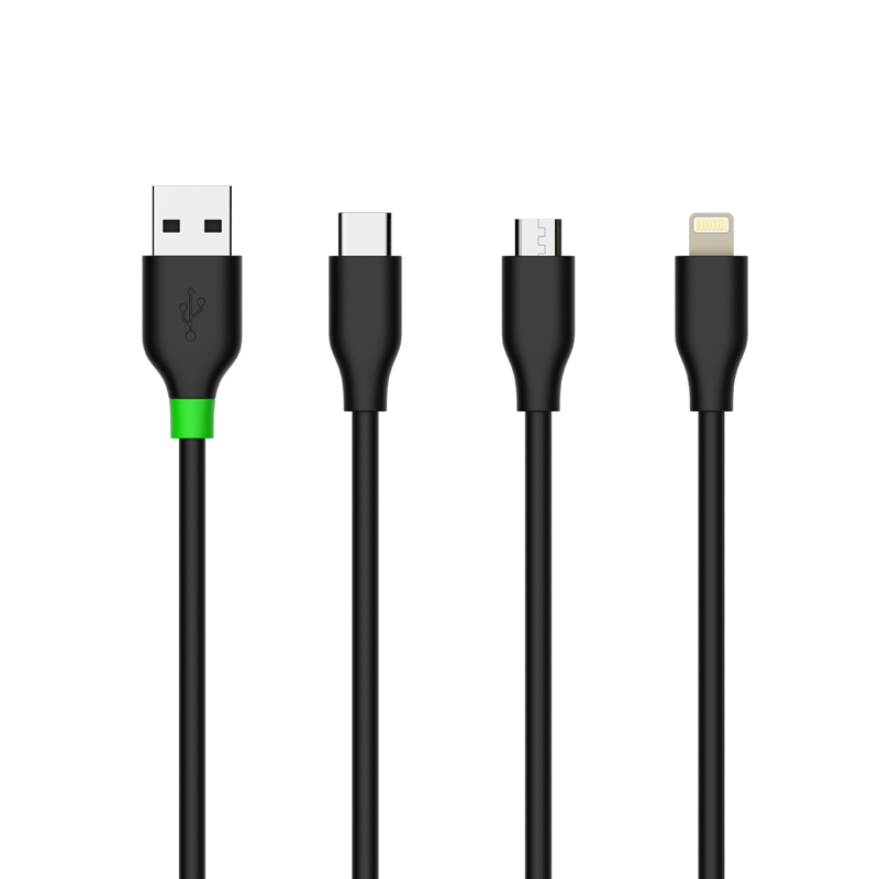 CB-PVC01 USB CABLE 1M PVC MICRO/LIGHTNING/TC BLACK+GREEN