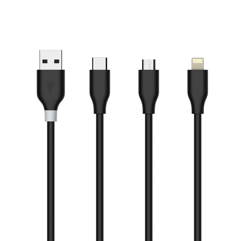 CB-PVC01 USB CABLE 1M PVC MICRO/LIGHTNING/TC BLACK+GRAY